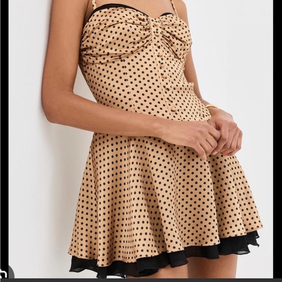 Reformation Dresses & Skirts - Reformation Ursula Dress - Polka Dot Tan Sundress with Black Mesh Trim